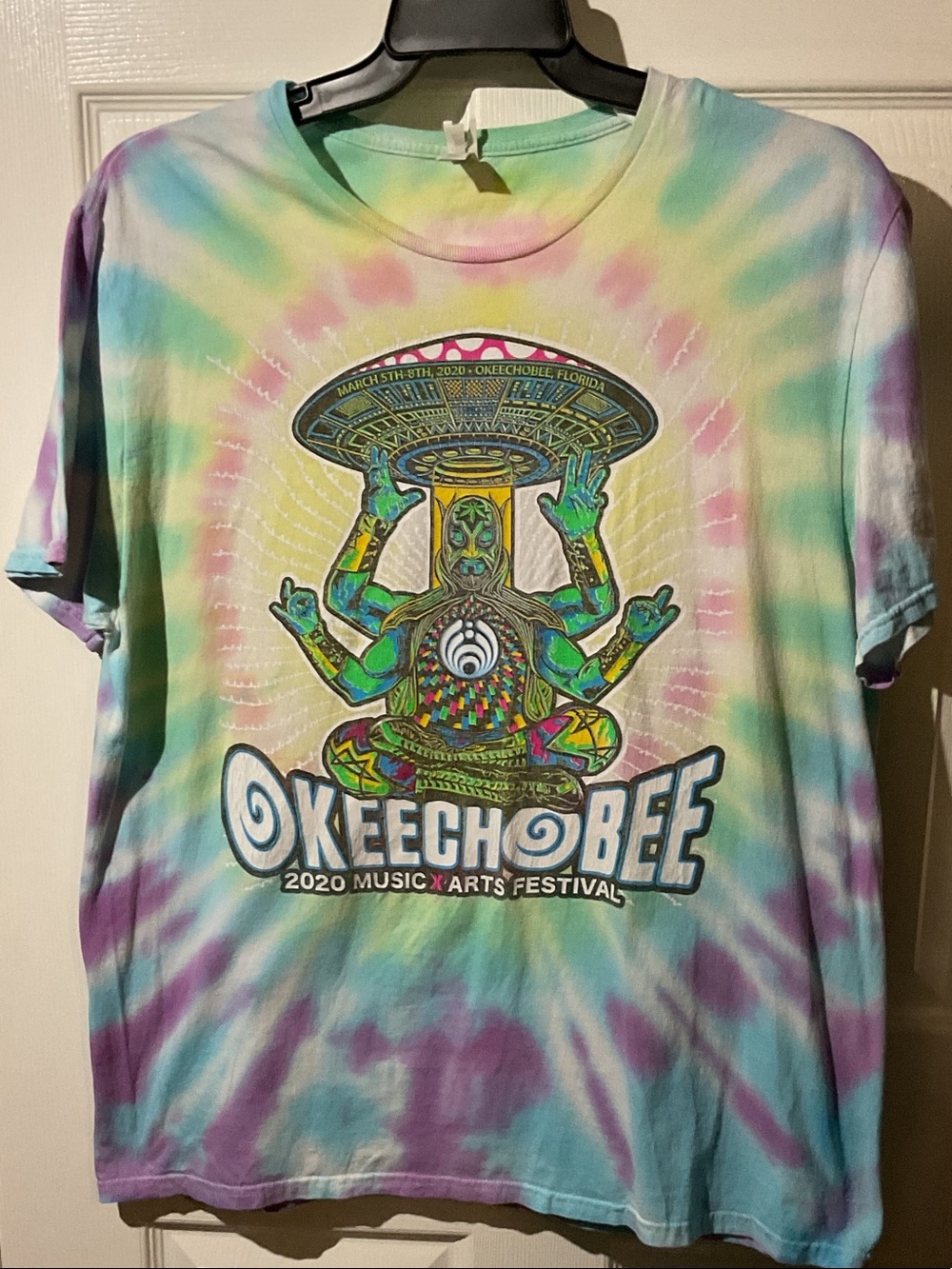 Multicolor Tie-Dye 2020 Okeechobee Music x Arts Festival T-Shirt with Backhit